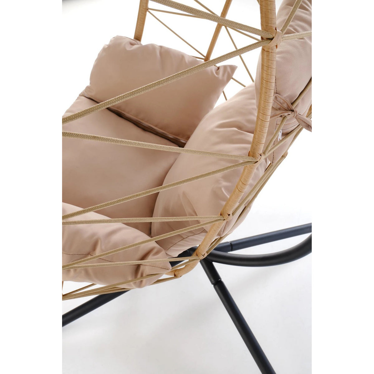 Balansoar gradina SNAKE, stejar/negru, ratan/otel, 90x100x191 cm