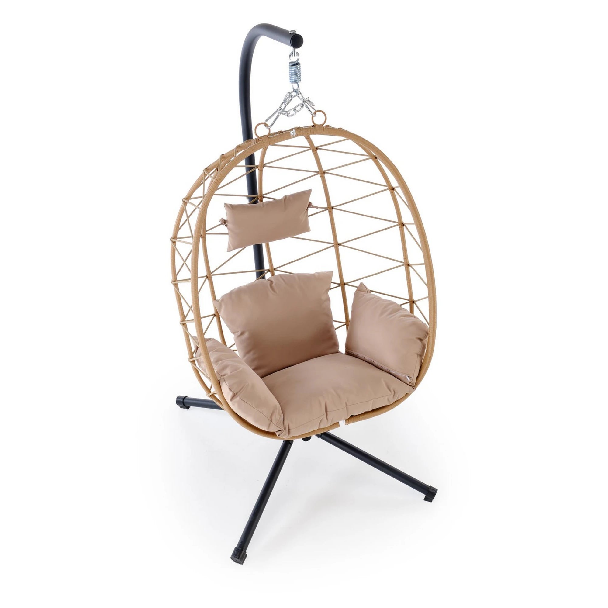 Balansoar gradina SNAKE, stejar/negru, ratan/otel, 90x100x191 cm