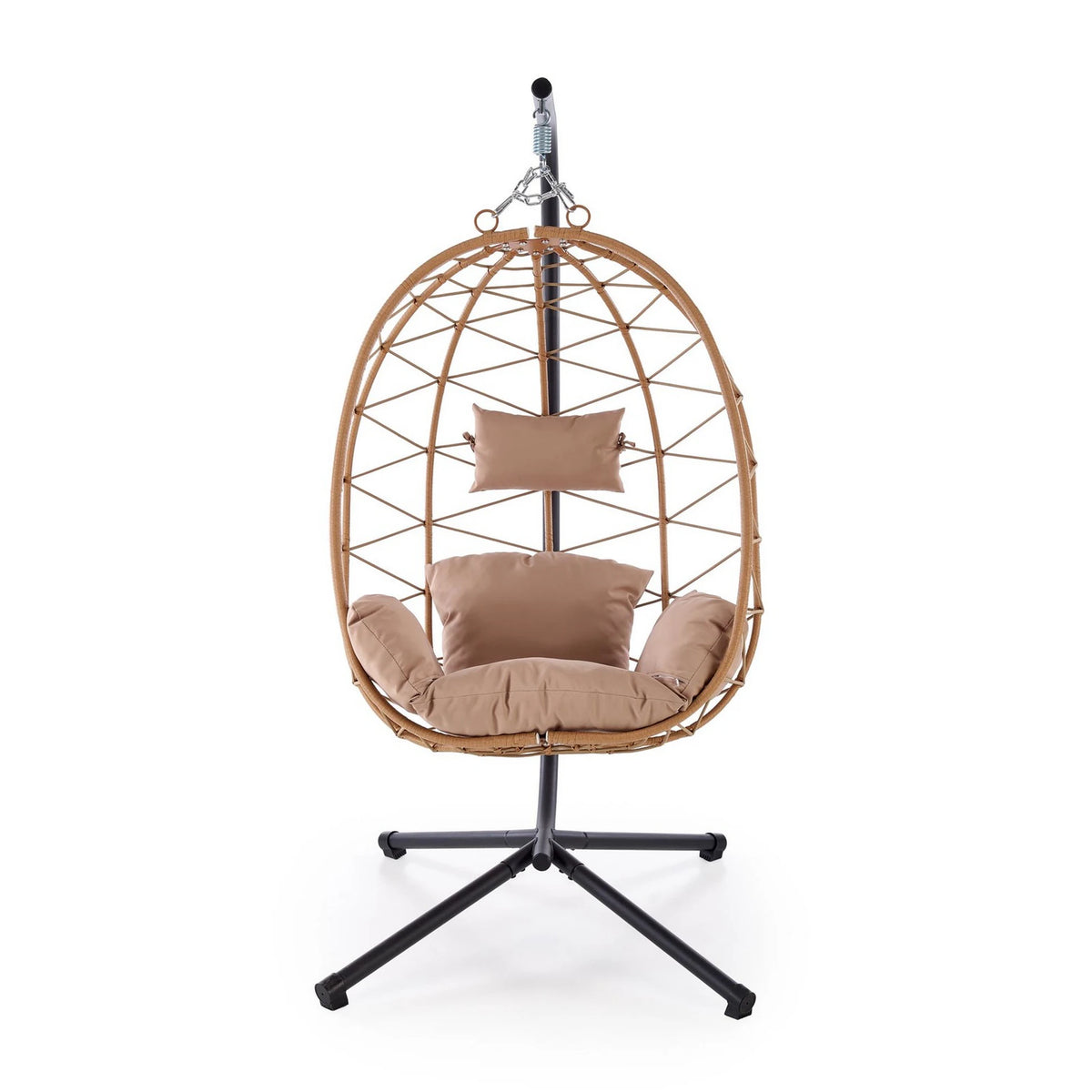 Balansoar gradina SNAKE, stejar/negru, ratan/otel, 90x100x191 cm