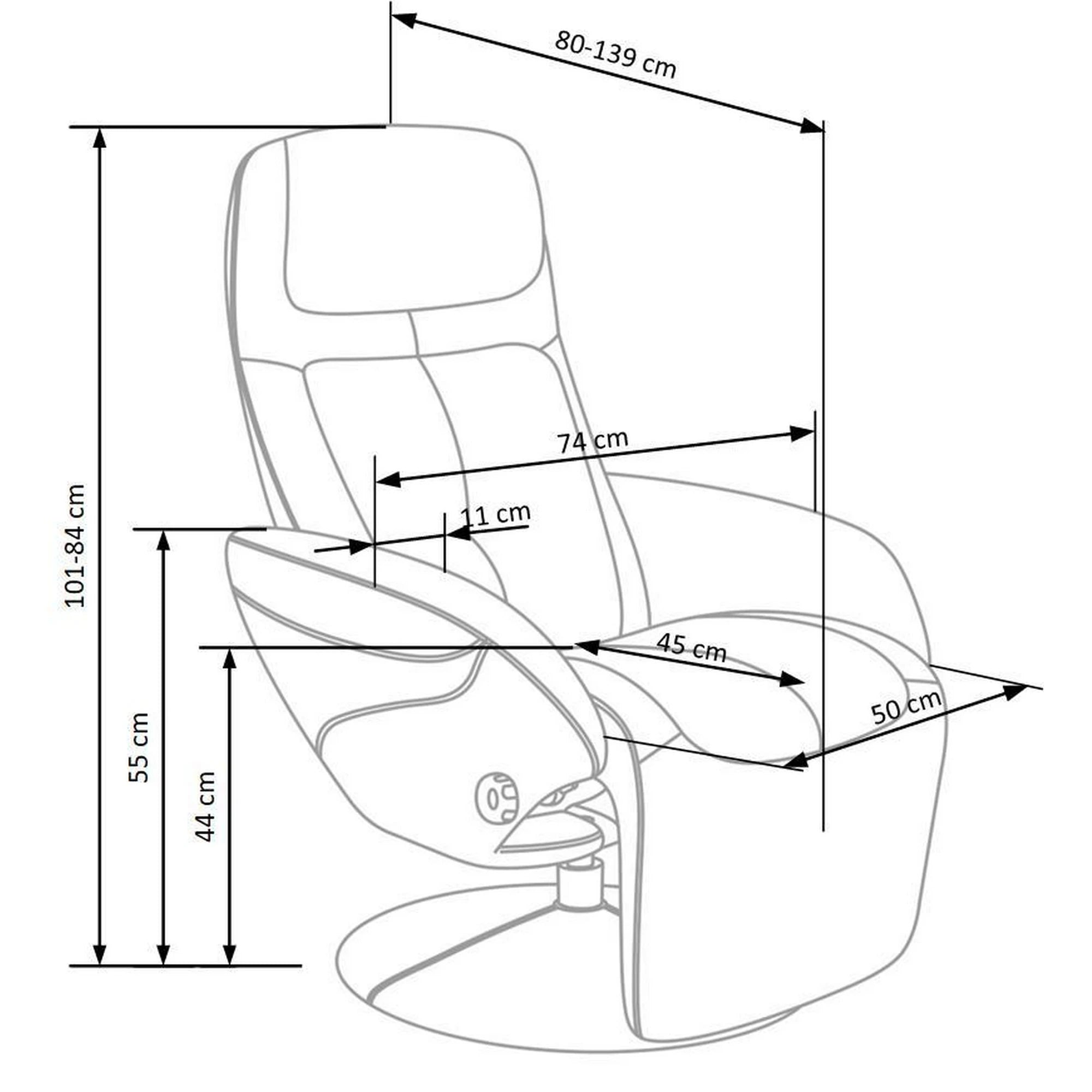 Fotoliu recliner OPTIMA 2, gri, stofa/PVC, 77x80/139x84/101 cm