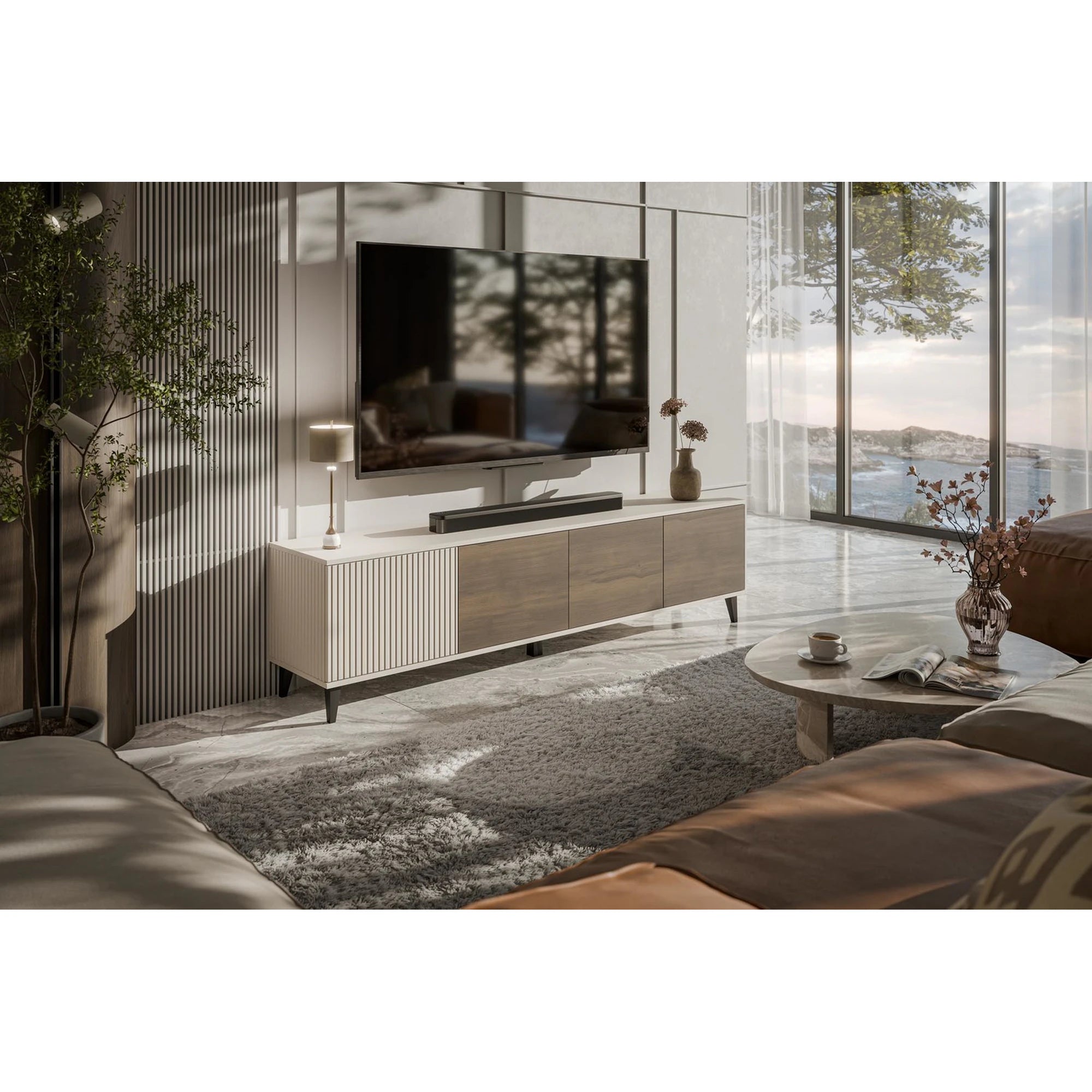 Comoda TV RANDOM 2 RTV-3, casmir/nuc/negru, PAL furniruit, 200x40x52 cm
