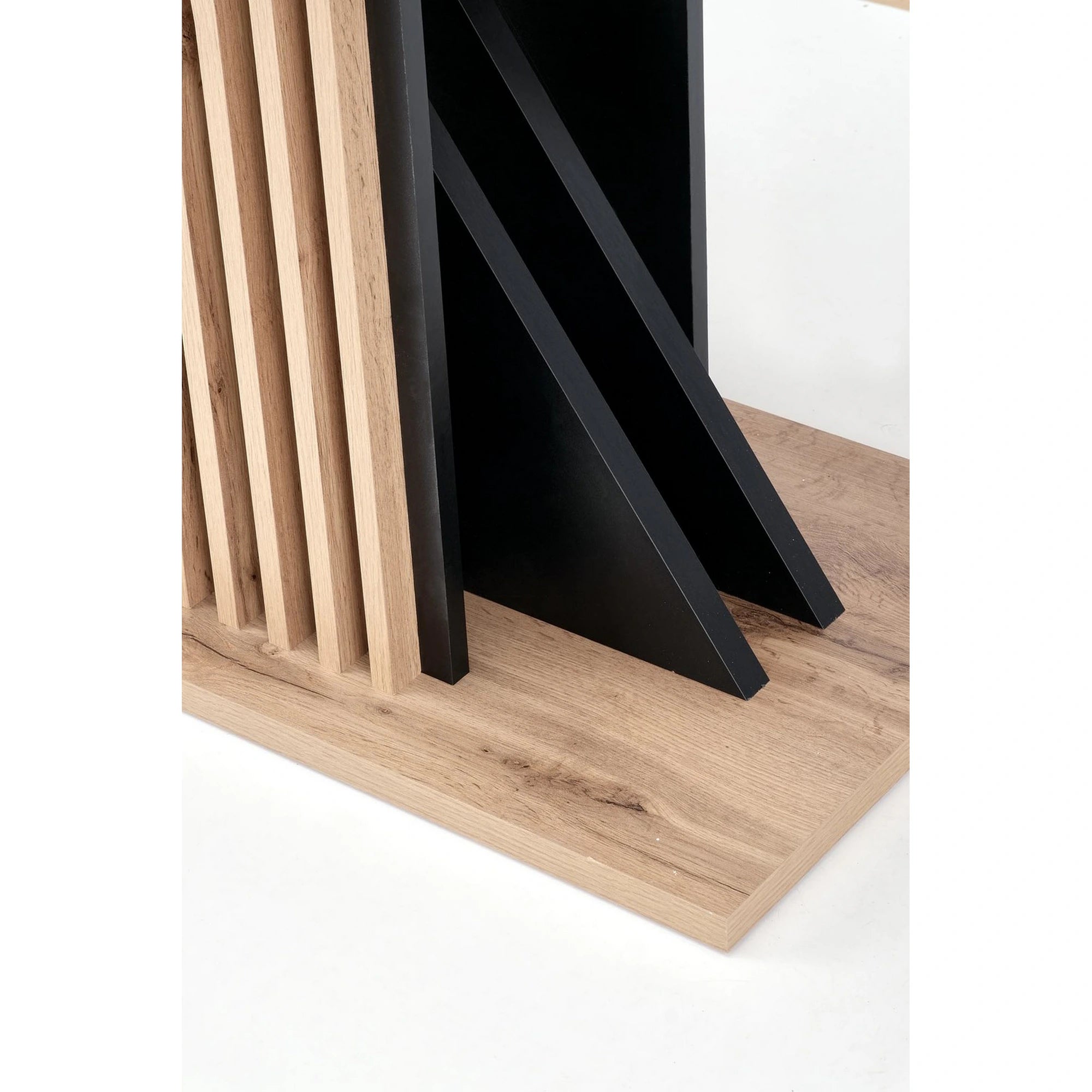 Masa living moderna FABIANO, stejar/negru, PAL laminat, 130/175x85x76 cm