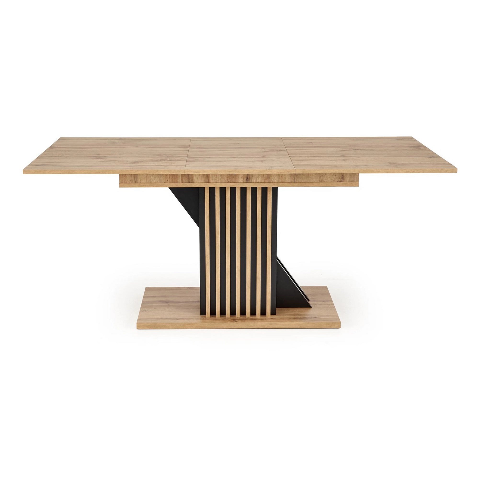 Masa living moderna FABIANO, stejar/negru, PAL laminat, 130/175x85x76 cm