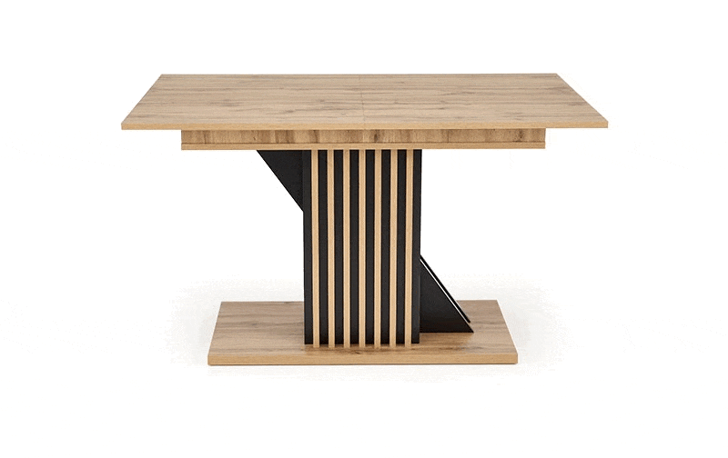 Masa living moderna FABIANO, stejar/negru, PAL laminat, 130/175x85x76 cm