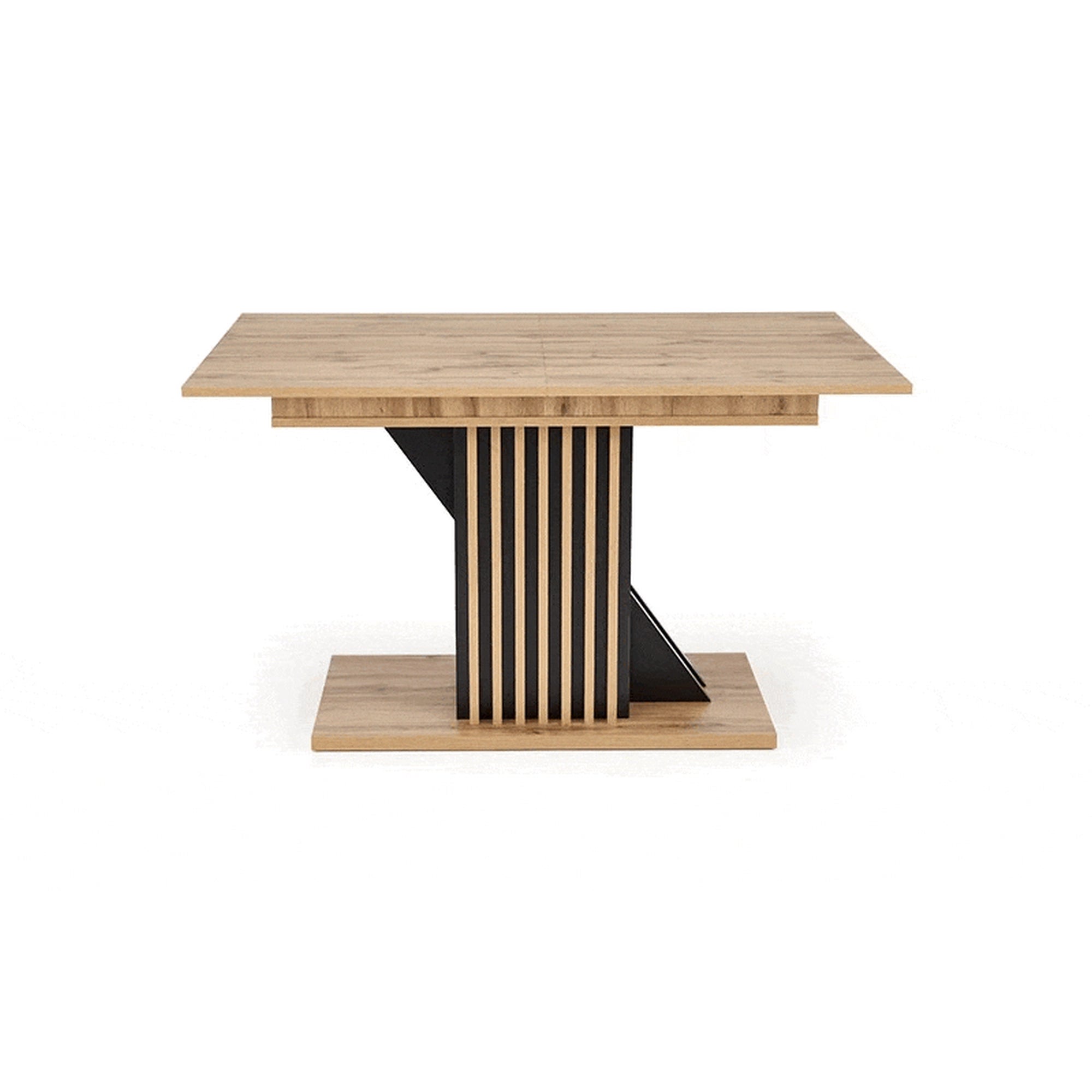 Masa living moderna FABIANO, stejar/negru, PAL laminat, 130/175x85x76 cm