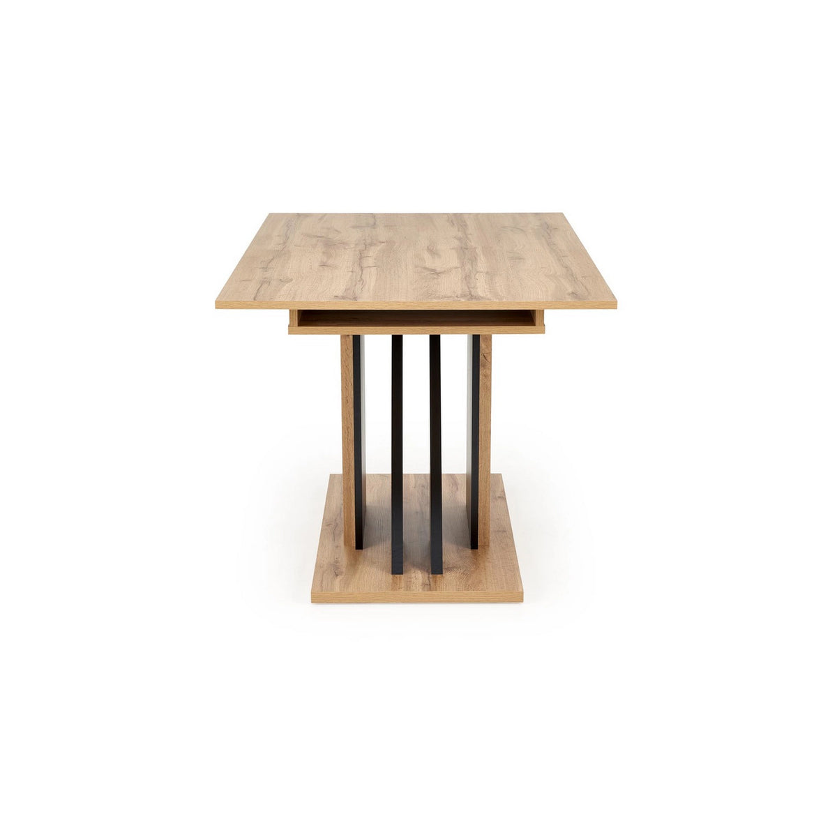 Masa living moderna FABIANO, stejar/negru, PAL laminat, 130/175x85x76 cm