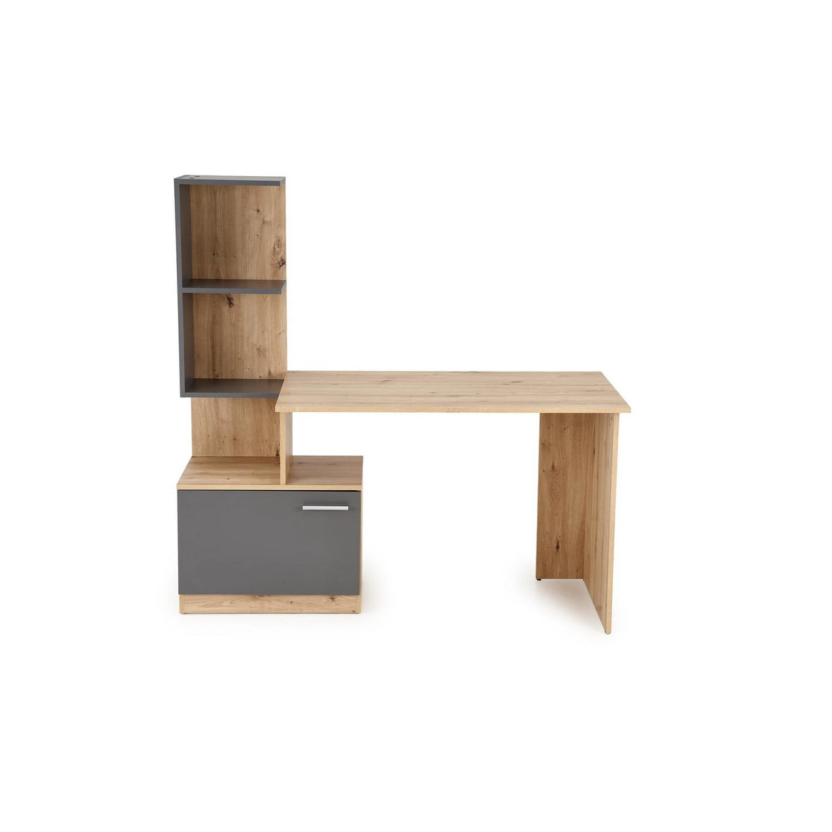 Birou MISO, stejar artisan/gri grafit, PAL laminat, 144x60x142 cm