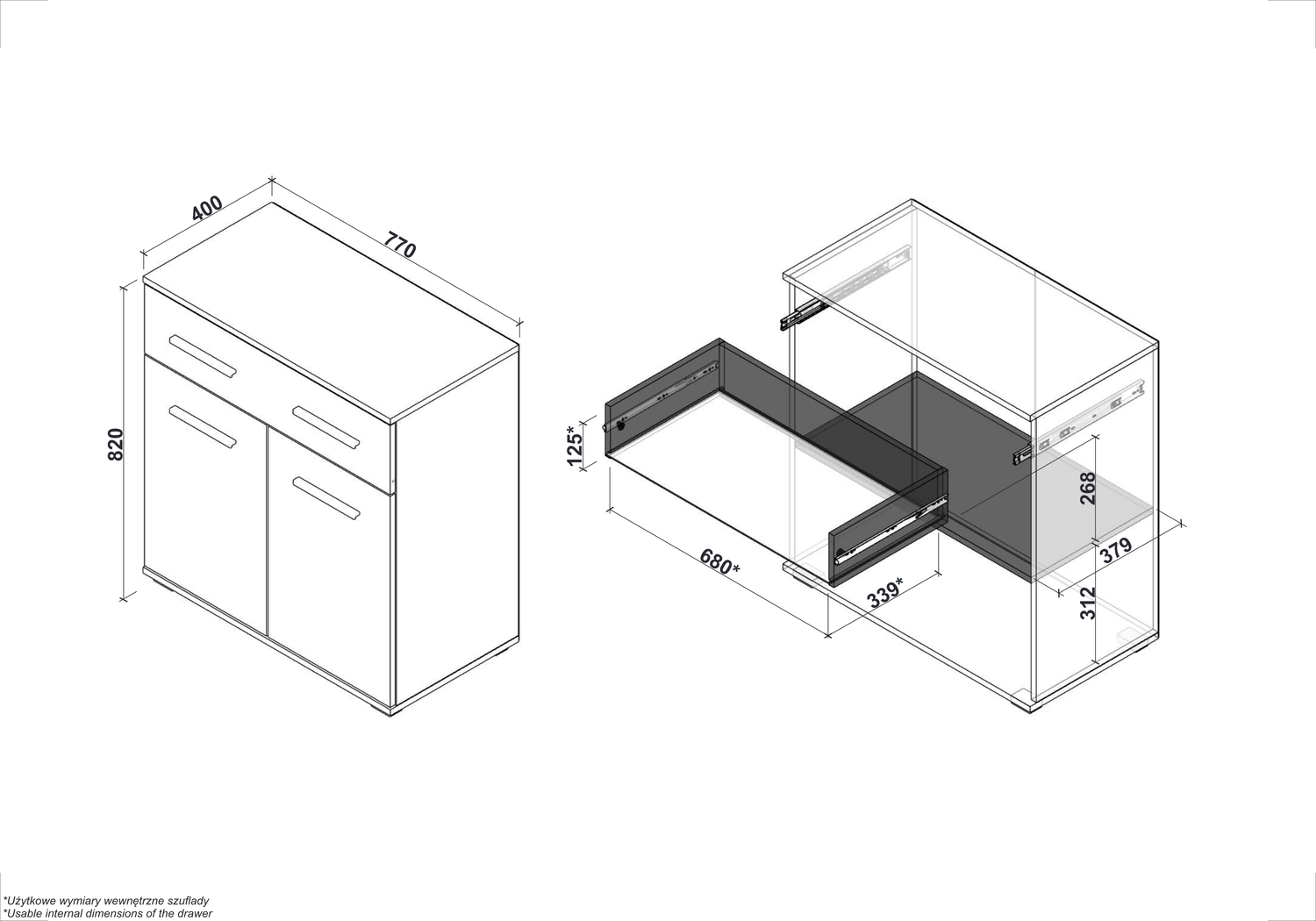 Comoda LIMA KM1, alb, PAL, 77x40x82 cm
