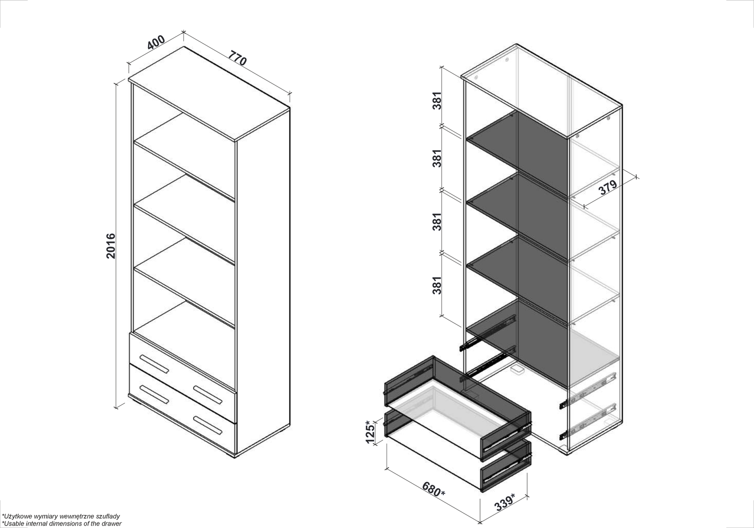 Biblioteca LIMA, alb/stejar sonoma, PAL laminat, 77x40x200 cm