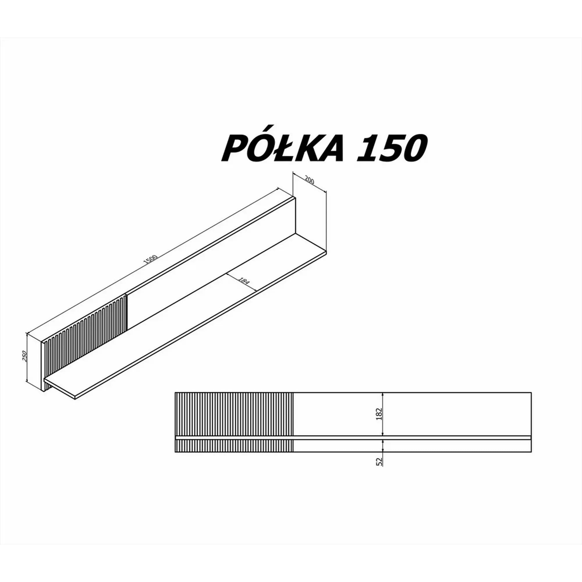 Polita RANDOM, stejar wotan/negru, PAL, 150x20x25 cm