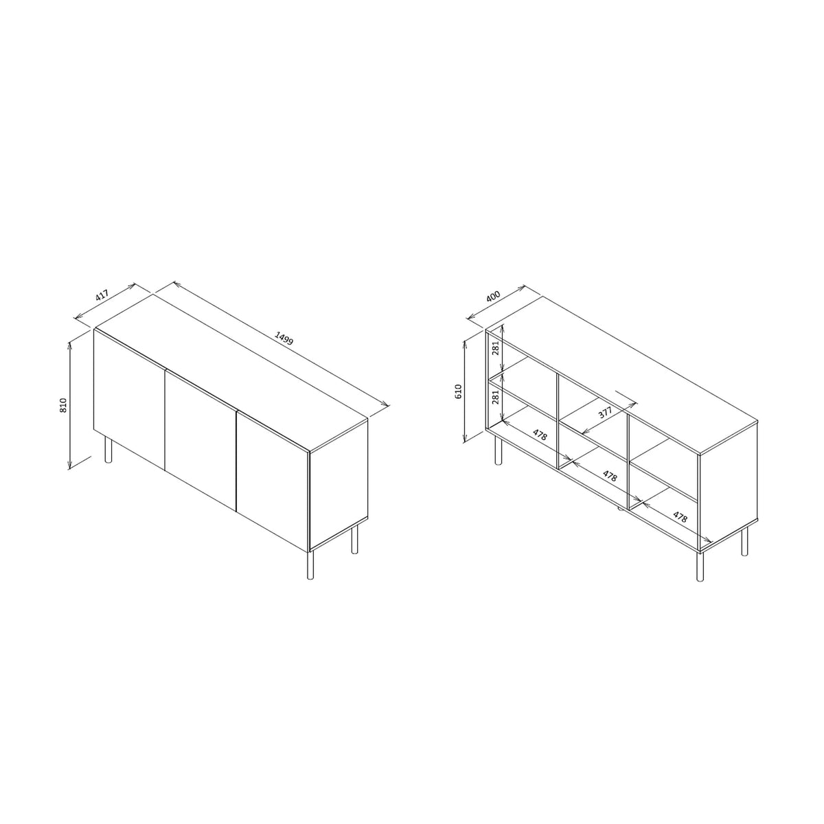 Comoda ASENSIO, gri mat/negru, PAL, 150x42x82 cm
