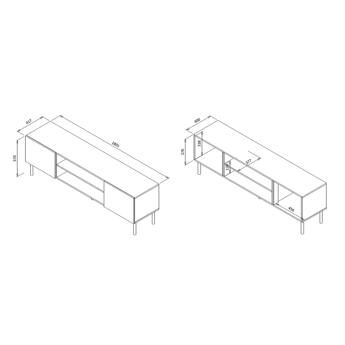 Comoda TV ASENSIO, gri mat/negru, PAL laminat, 180x42x57 cm