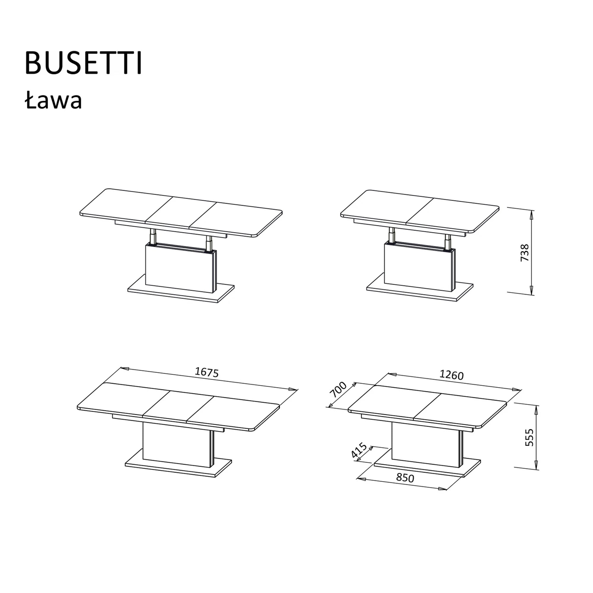 Masa extensibila BUSETTI, alb mat, PAL, 126/167x70x56/74 cm