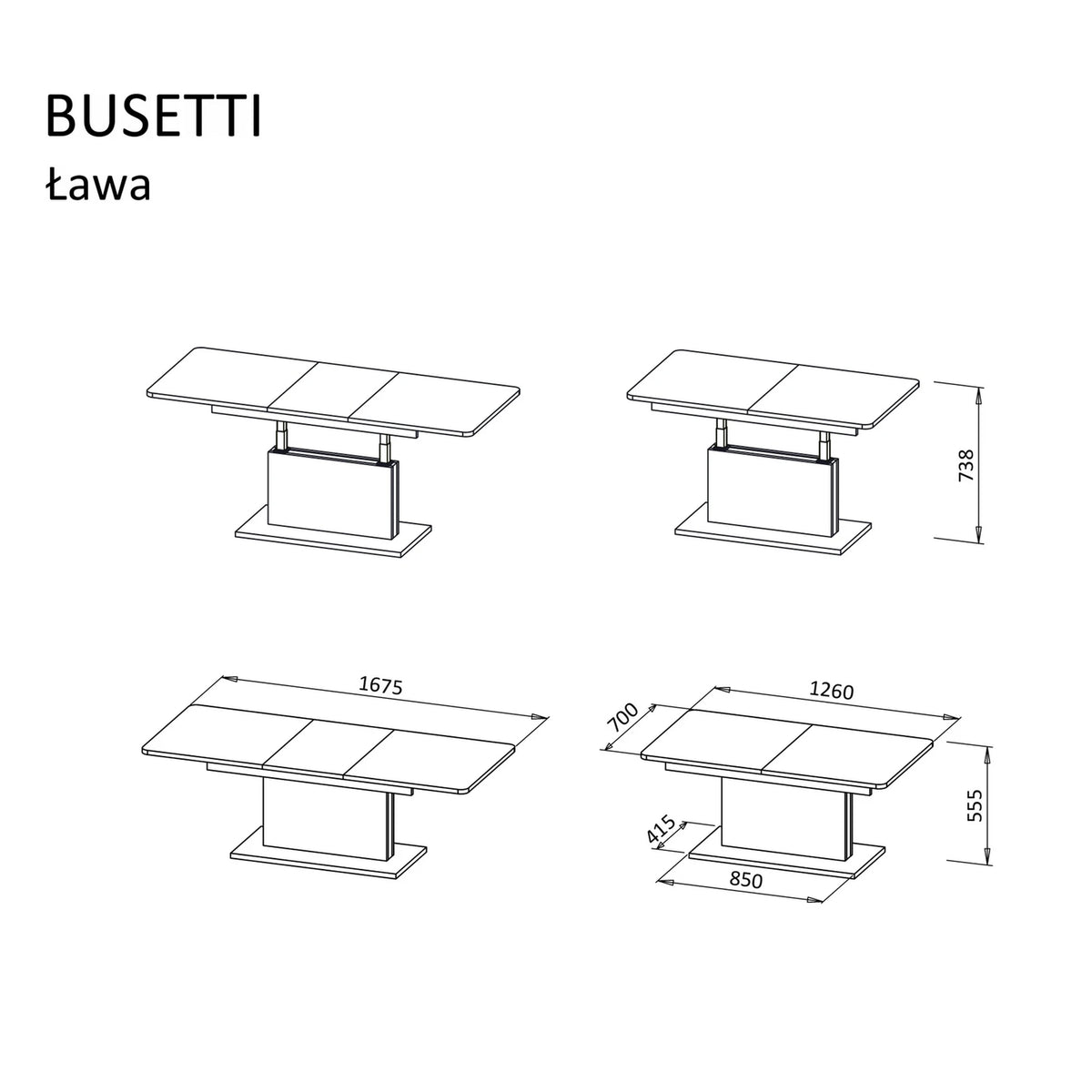 Masa extensibila BUSETTI, wotan/negru mat, PAL, 126/167x70x56/74 cm