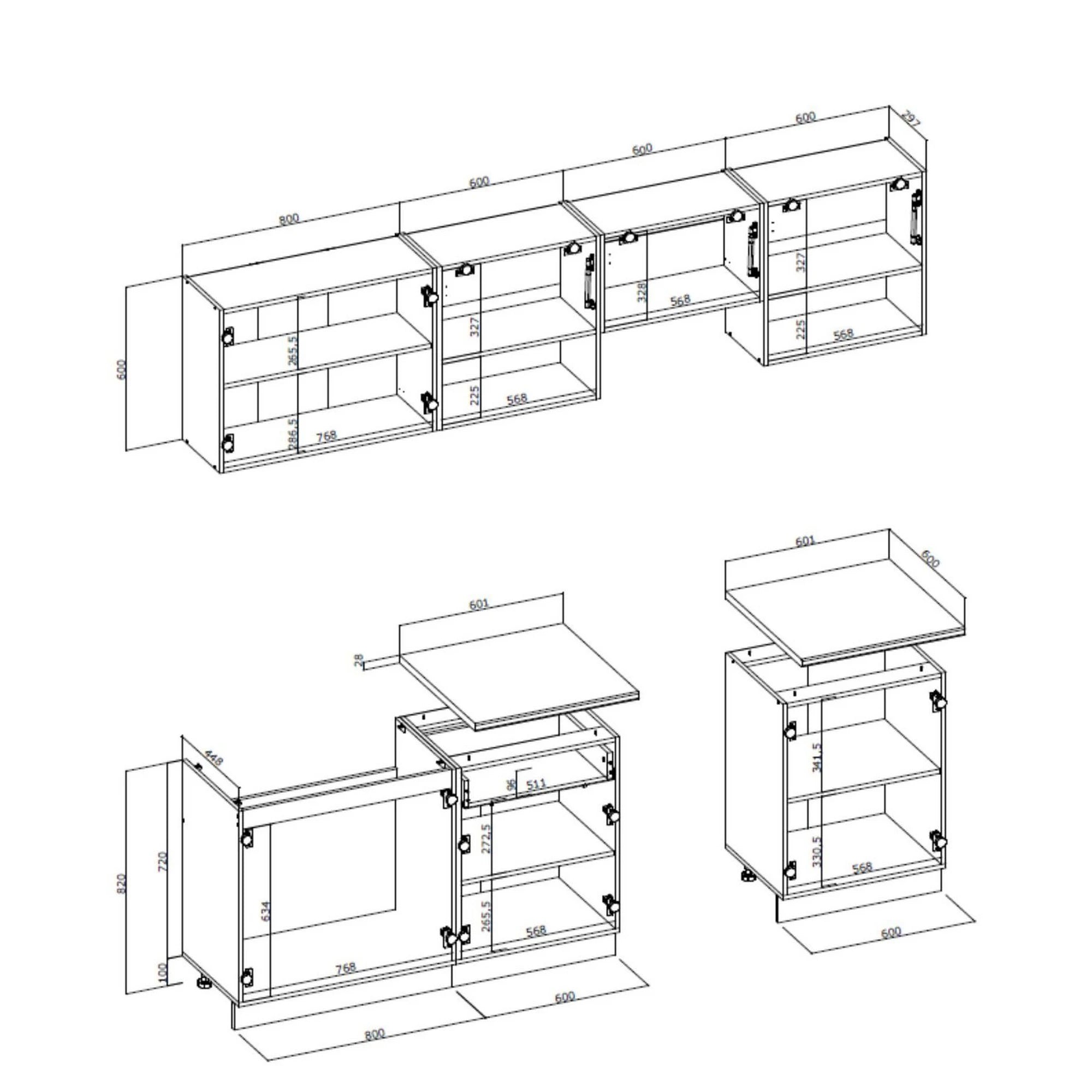 Set bucatarie VIOLA, stejar sonoma/crem/alb, PAL, 260 cm