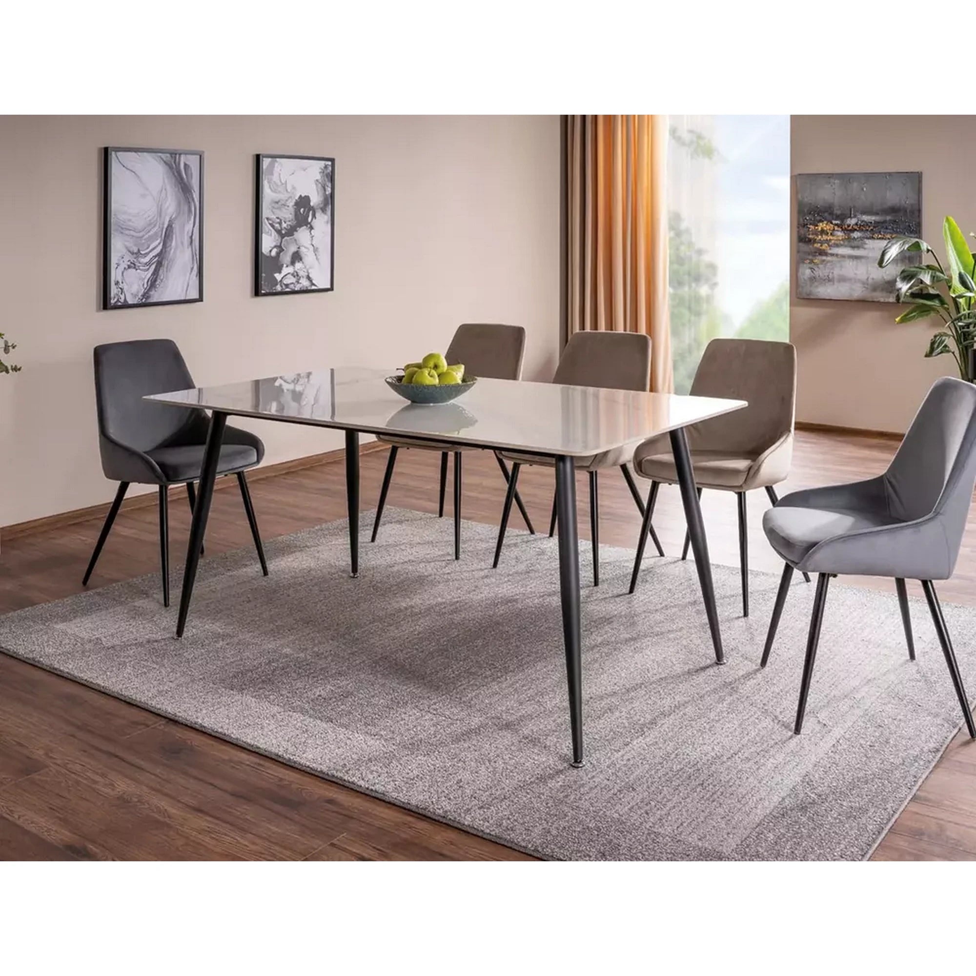 Scaun COBE, bej/negru, stofa catifelata/metal, 49x43x85 cm