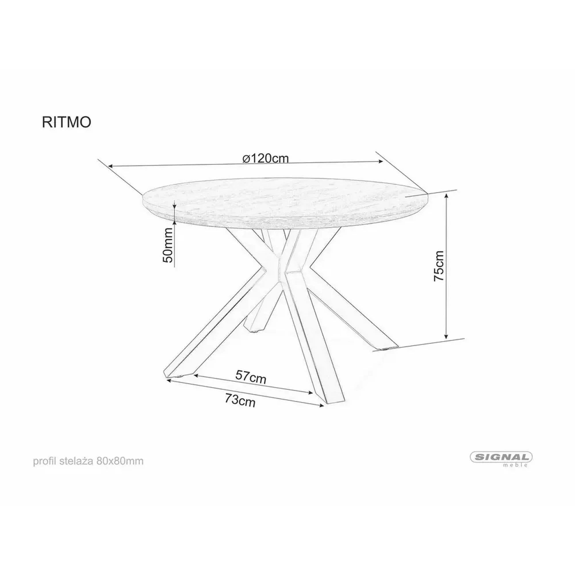 Masa RITMO, stejar/negru, 120x120x78 cm
