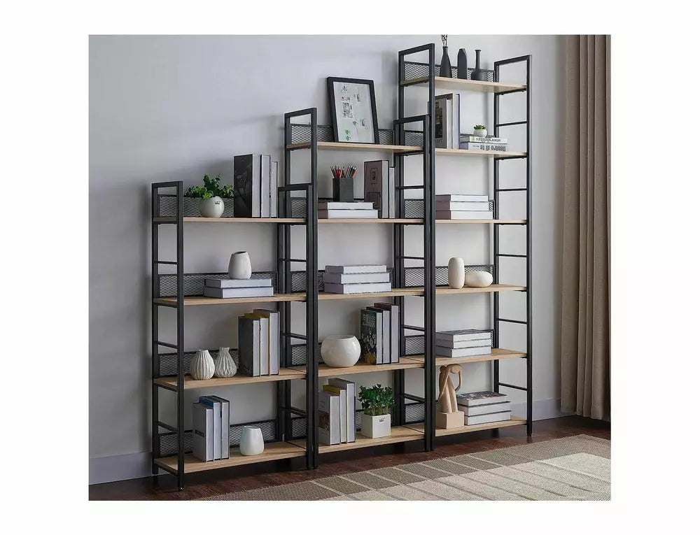 Etajera RAW R6, stejar/negru, PAL laminat/metal, 60x28x187 cm