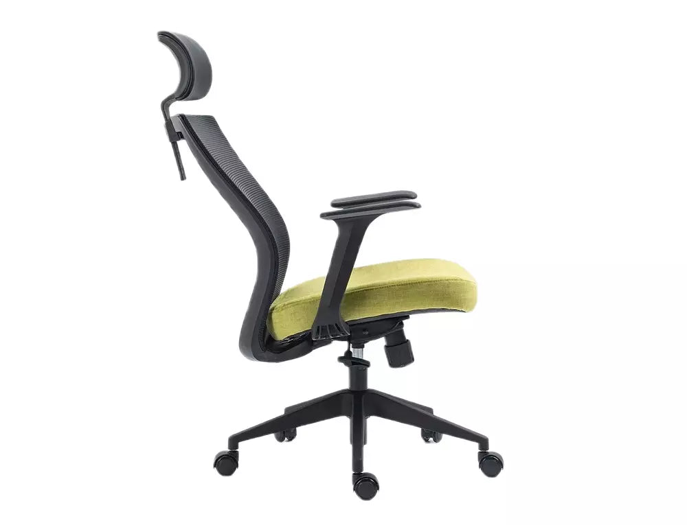 Scaun birou Q-328H, negru/verde, stofa/plasa, 62x48x97/107 cm