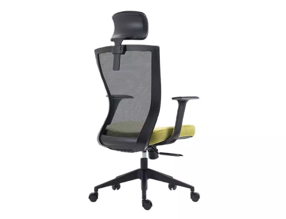 Scaun birou Q-328H, negru/verde, stofa/plasa, 62x48x97/107 cm