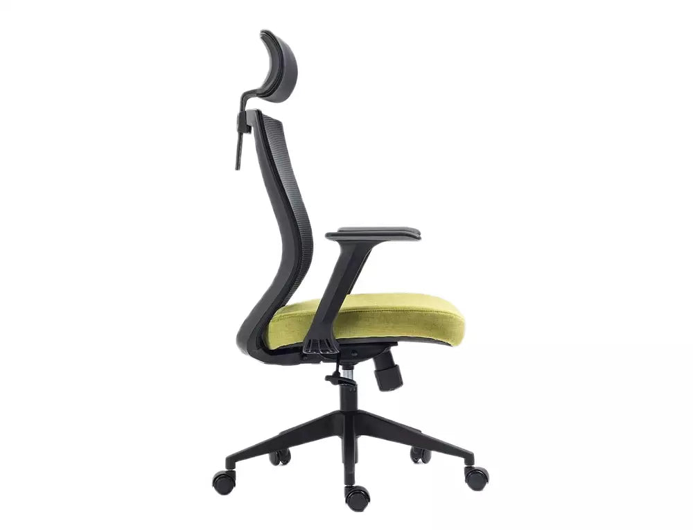 Scaun birou Q-328H, negru/verde, stofa/plasa, 62x48x97/107 cm