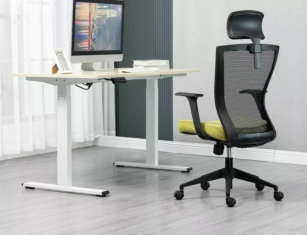 Scaun birou Q-328H, negru/verde, stofa/plasa, 62x48x97/107 cm