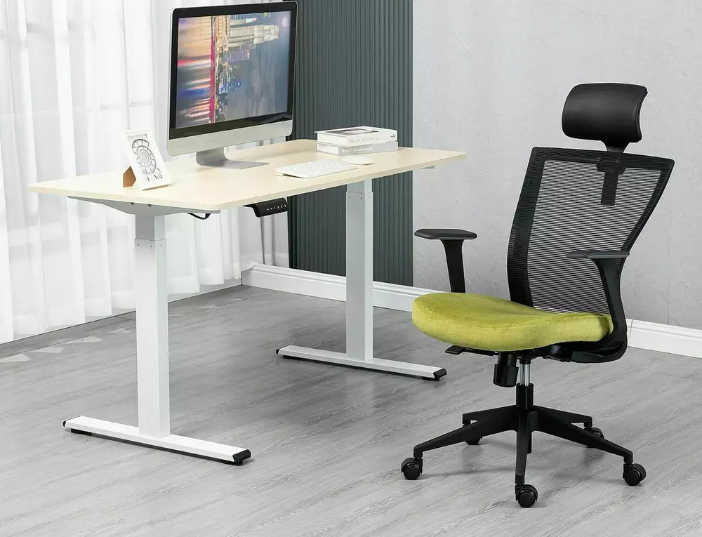 Scaun birou Q-328H, negru/verde, stofa/plasa, 62x48x97/107 cm