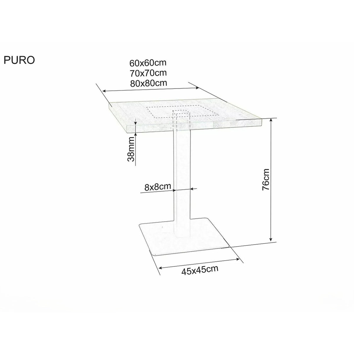Masa PURO, stejar/negru, PAL laminat/metal, 70x70x76 cm