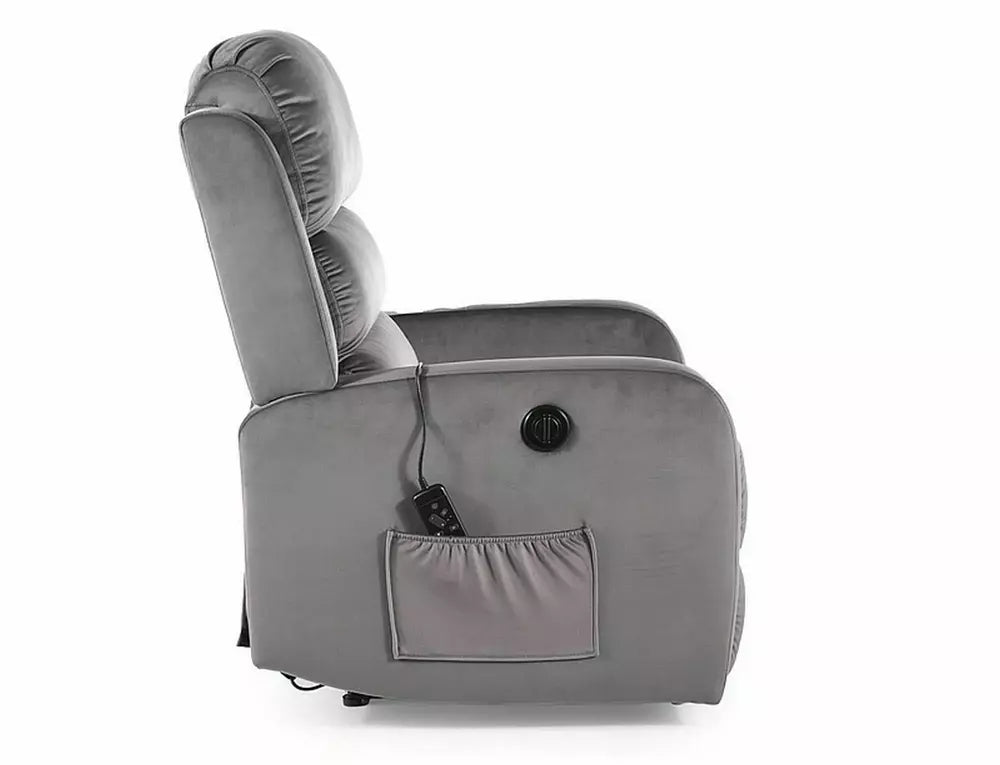 Fotoliu recliner PEGAZ M, gri/negru, stofa catifelata/metal, 64x88/160x102 cm