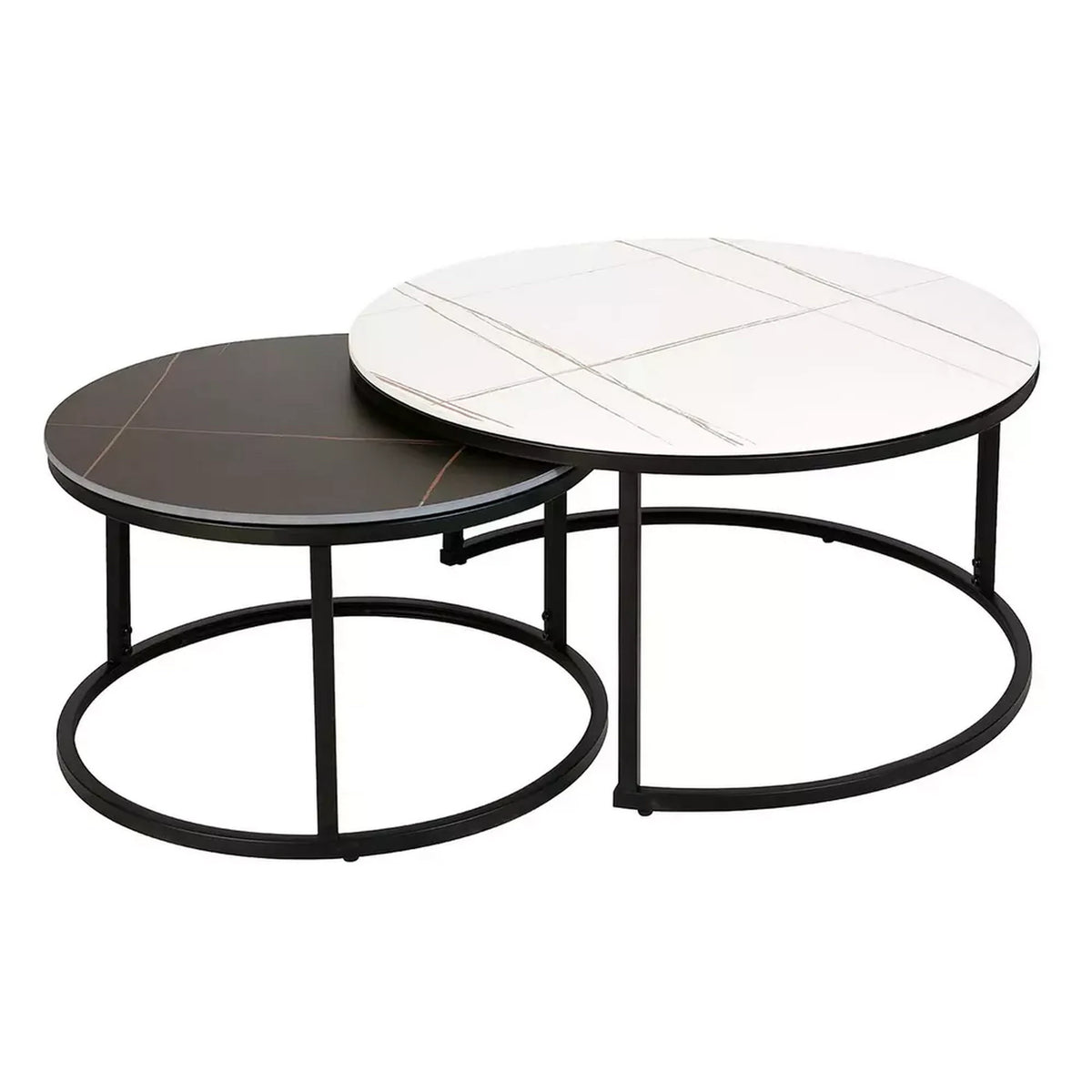 Set 2 masute cafea FERRANTE B, alb/negru, ceramica/metal
