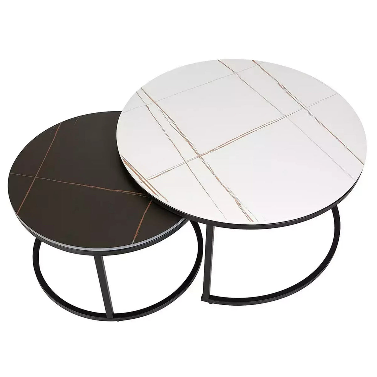 Set 2 masute cafea FERRANTE B, alb/negru, ceramica/metal