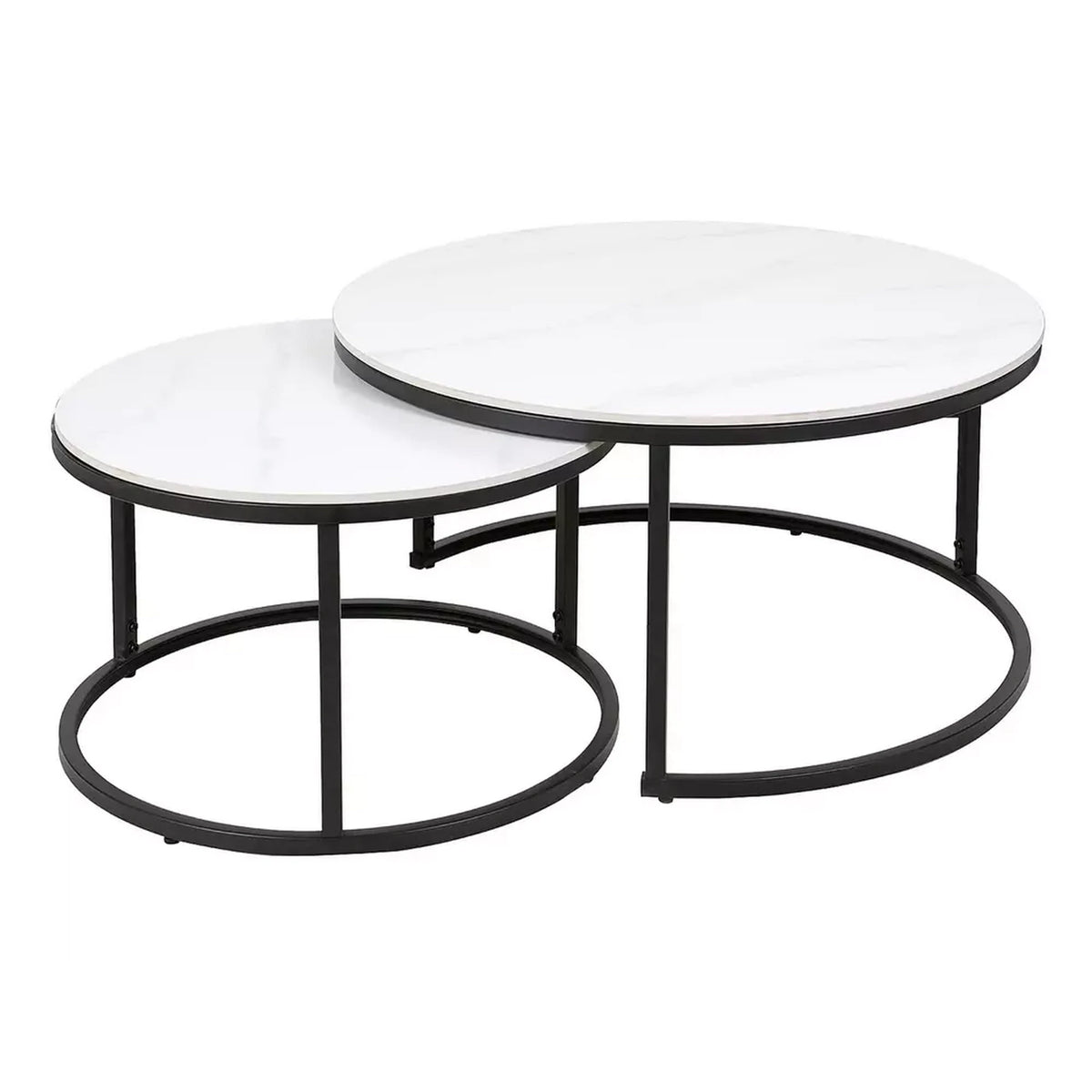 Set 2 masute cafea FERRANTE C, alb/negru, ceramica/metal