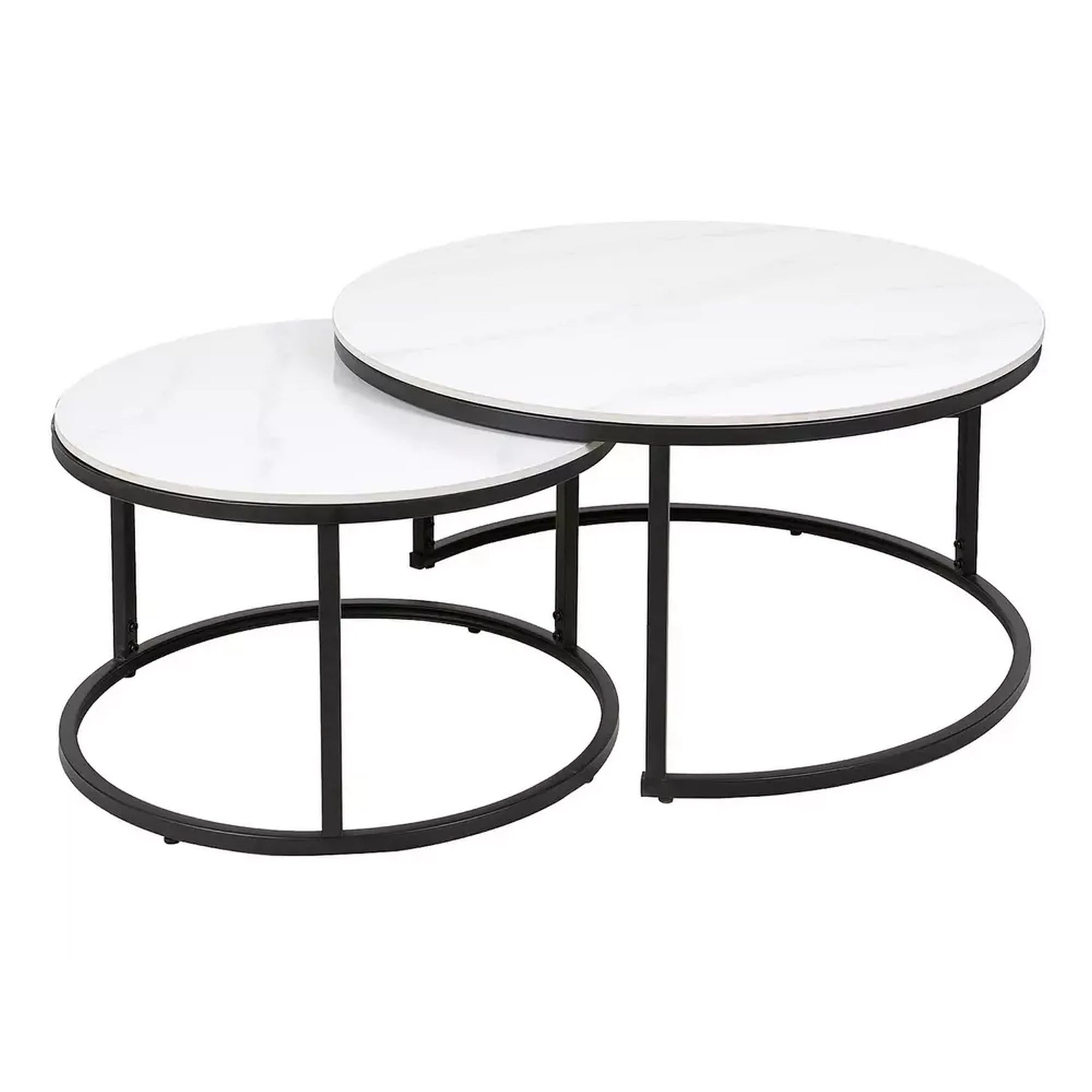 Set 2 masute cafea FERRANTE C, alb/negru, ceramica/metal