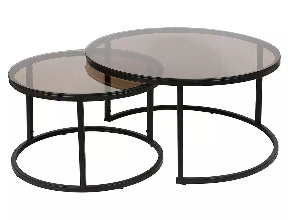 Set 2 masute cafea FERRANTE E, fumuriu/negru, sticla/metal