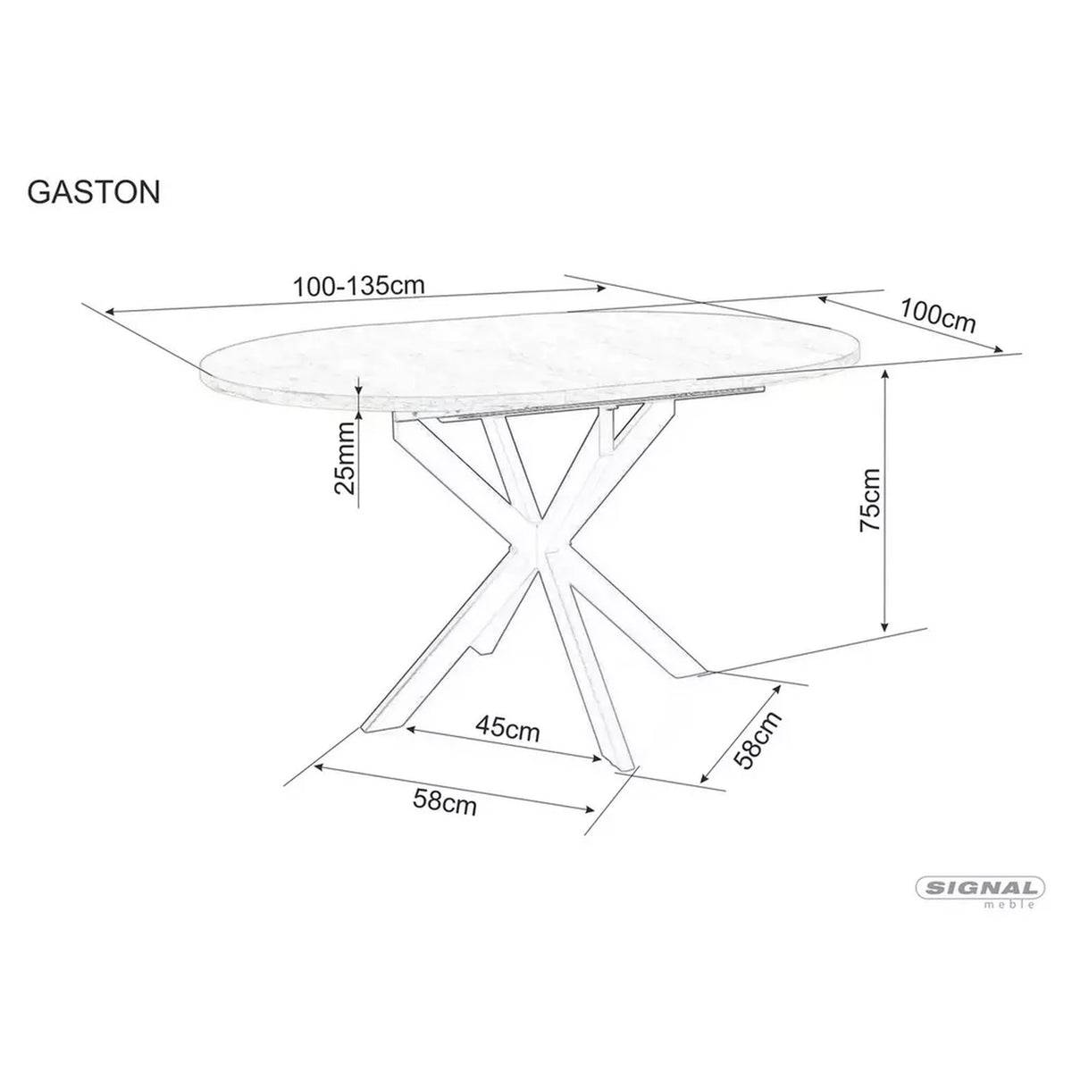 Masa extensibila GASTON, nuc/negru, 100/135x100x75 cm