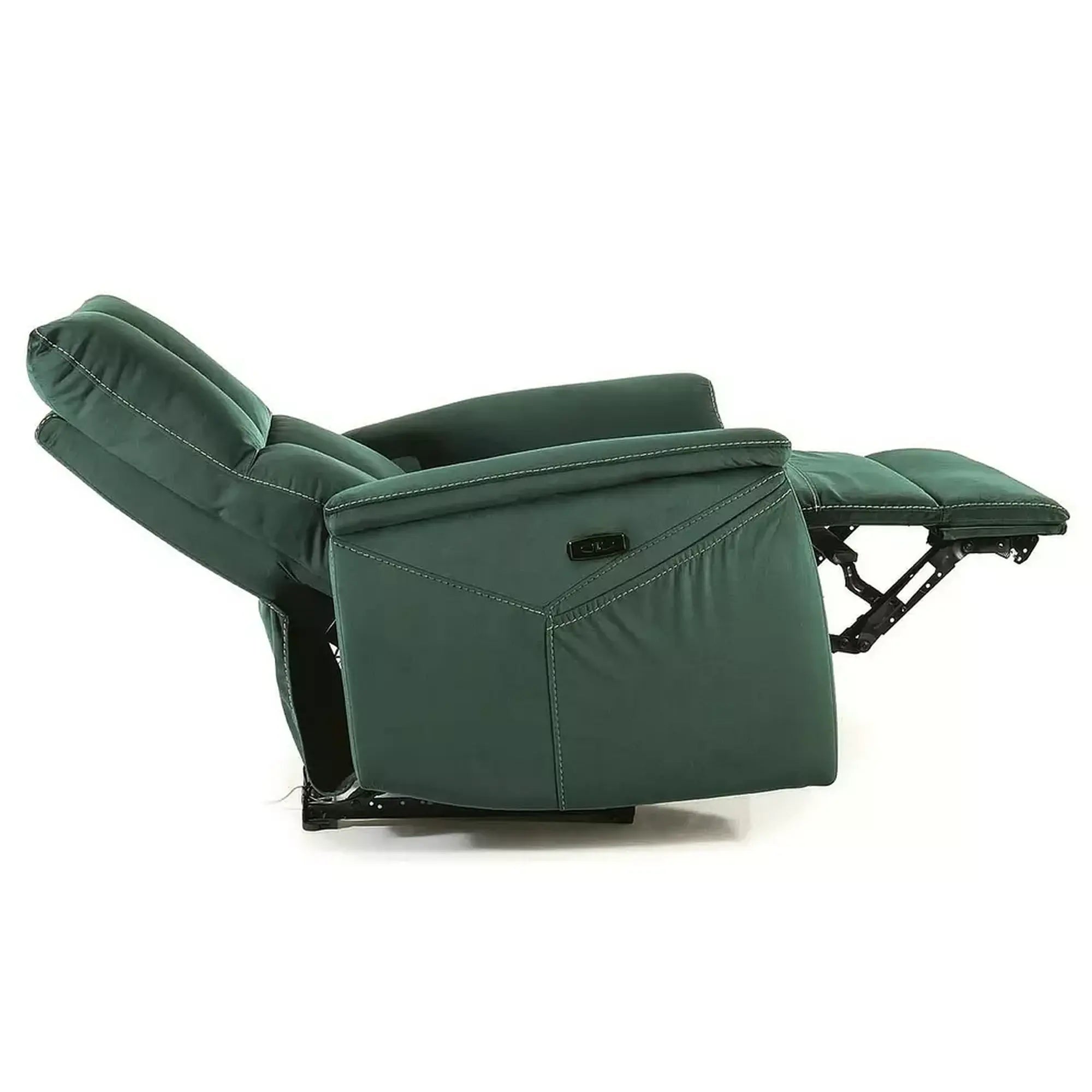 Fotoliu recliner NEPTUN M, verde inchis, stofa catifelata/metal, functie de masaj, 76x94/160x96 cm
