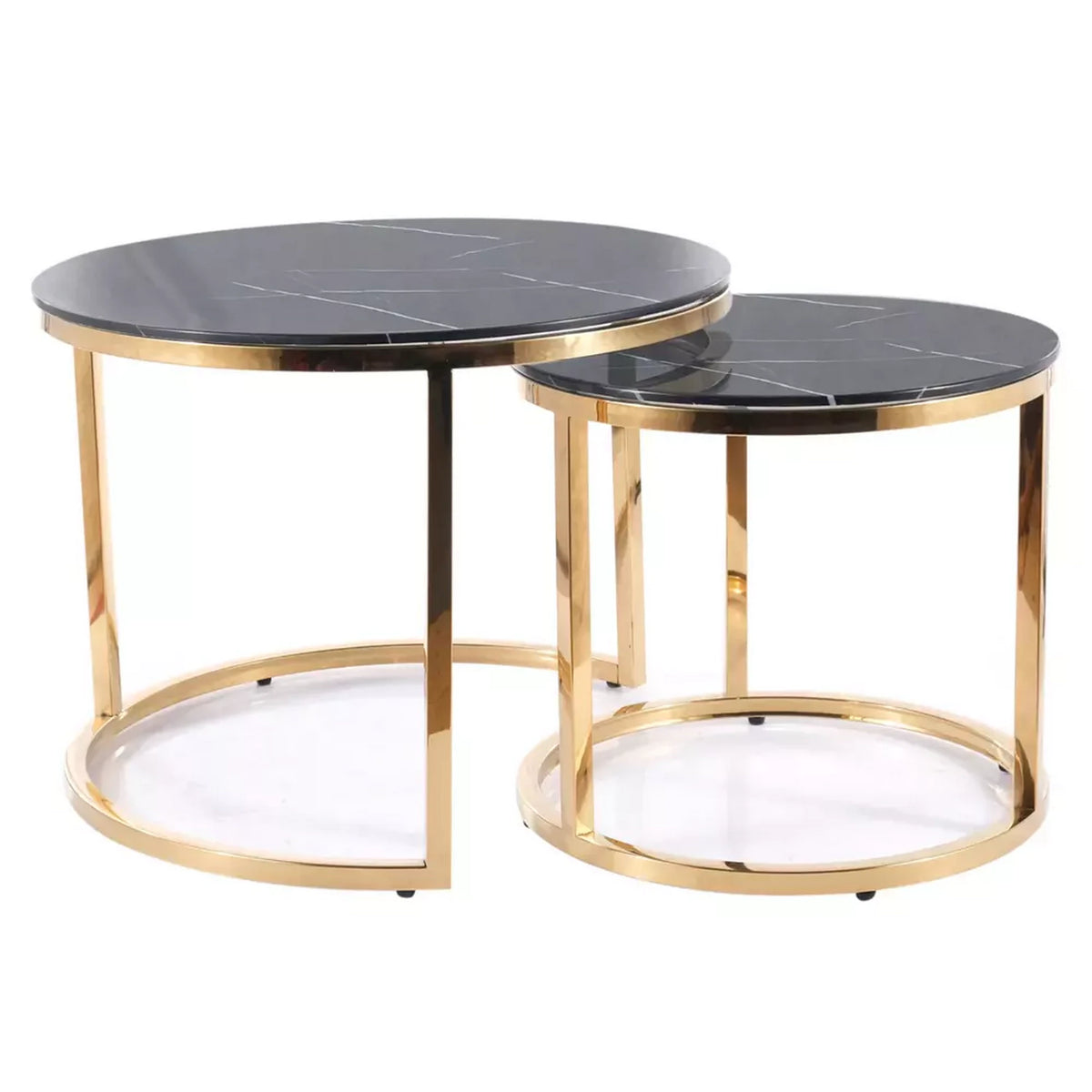 Set 2 masute MUSE II, negru cu efect de marmura/auriu, sticla/metal