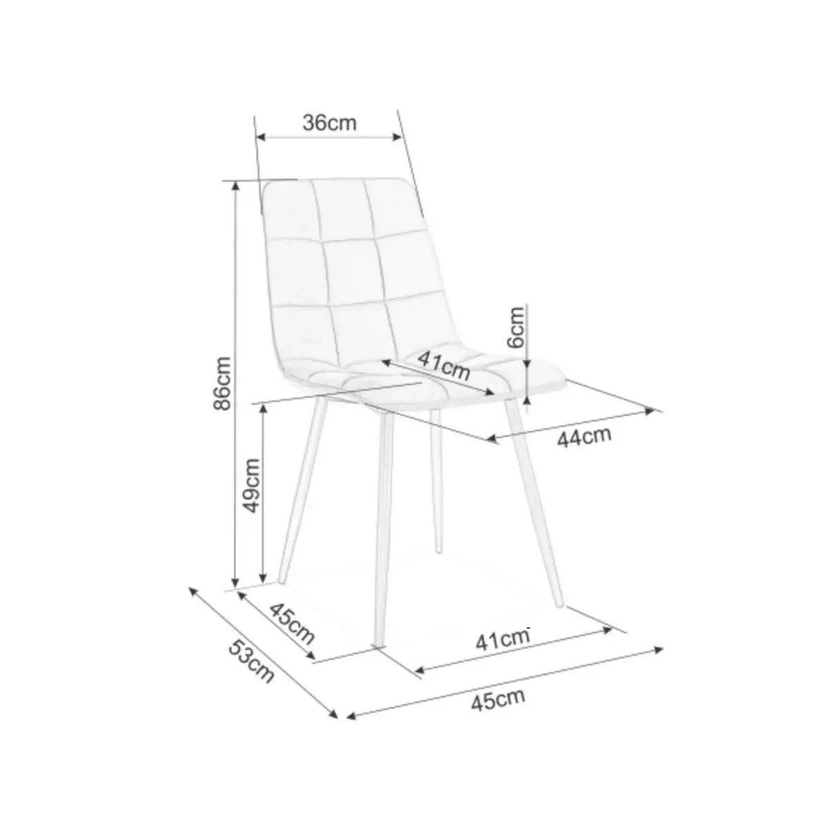 Scaun tapitat MILA, turcoaz/negru, stofa catifelata/metal, 45x41x86 cm