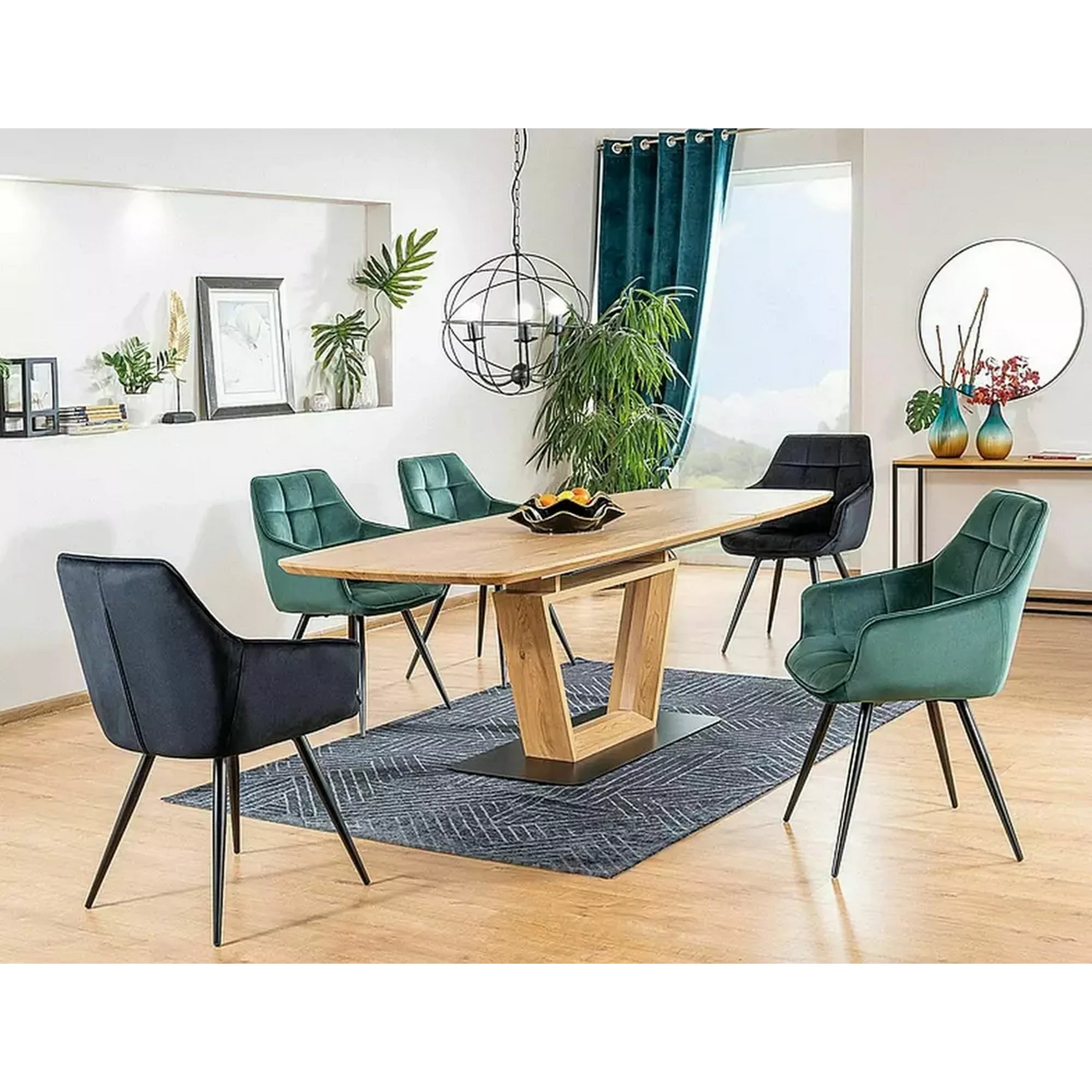 Scaun Lilia, verde/negru, stofa catifelata/metal, 59x45x90 cm