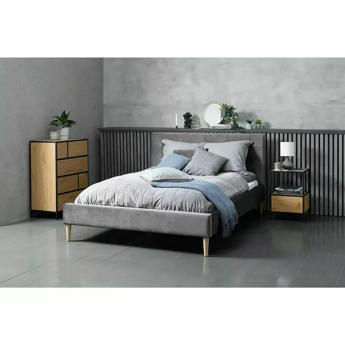 Noptiera GEO S, stejar/negru mat, PAL/metal, 40x40x59 cm