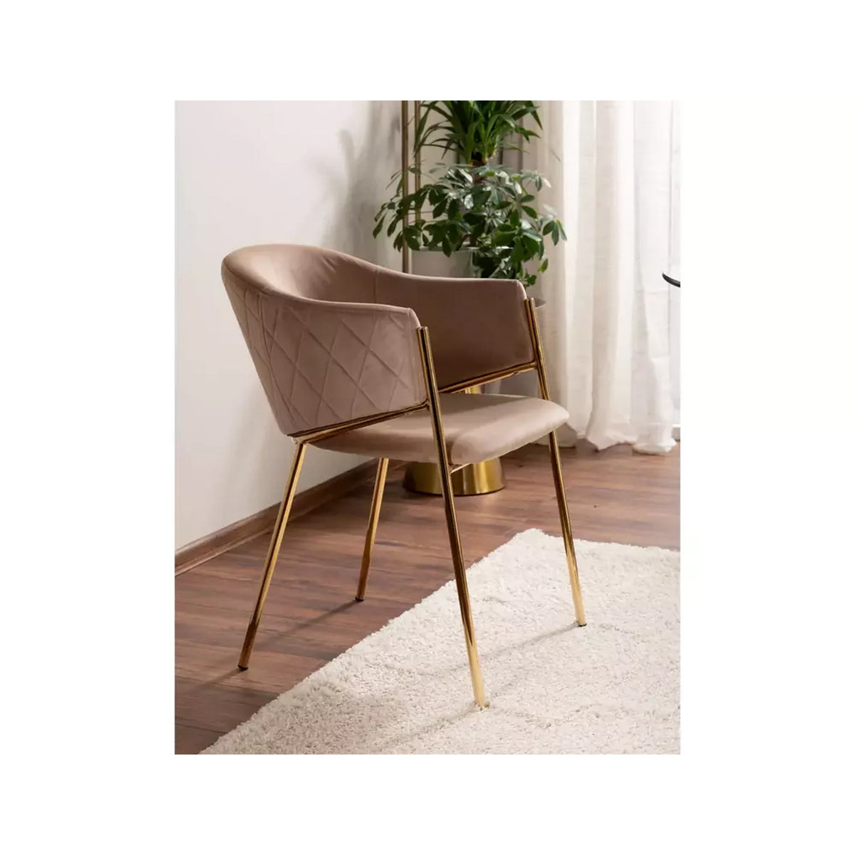 Scaun de living modern BONO, bej/auriu, stofa catifelata/metal, 55x44x77 cm