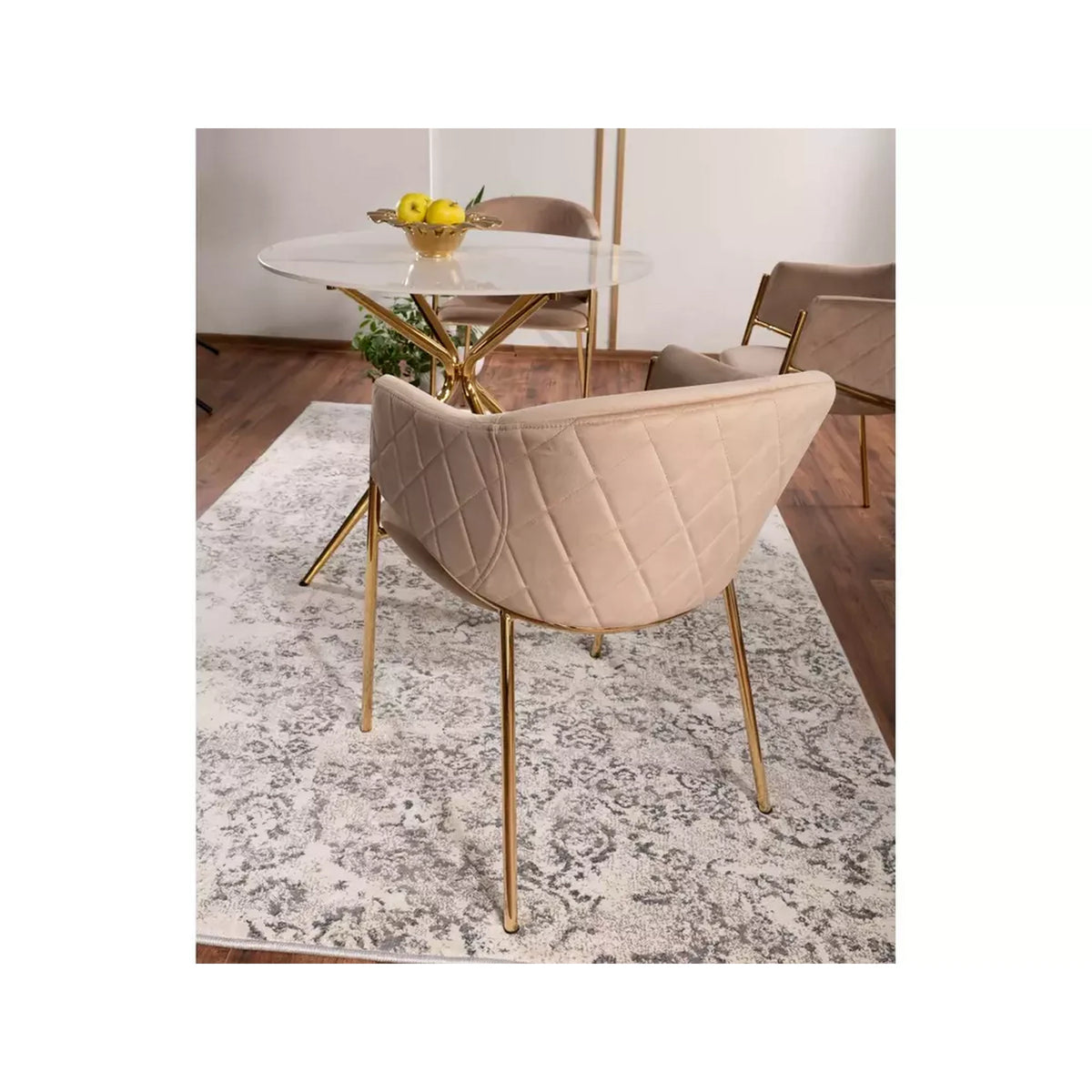 Scaun de living modern BONO, bej/auriu, stofa catifelata/metal, 55x44x77 cm