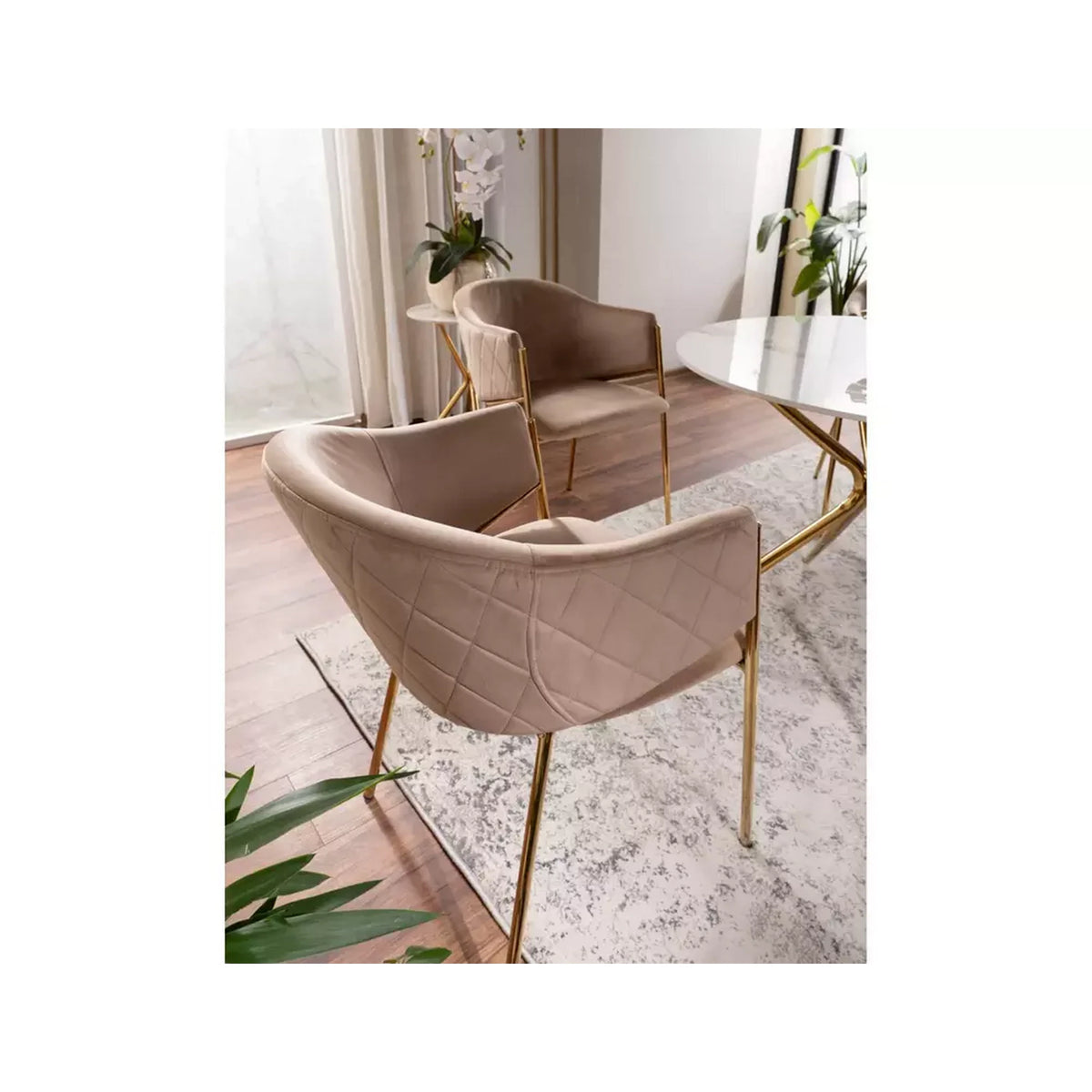 Scaun de living modern BONO, bej/auriu, stofa catifelata/metal, 55x44x77 cm