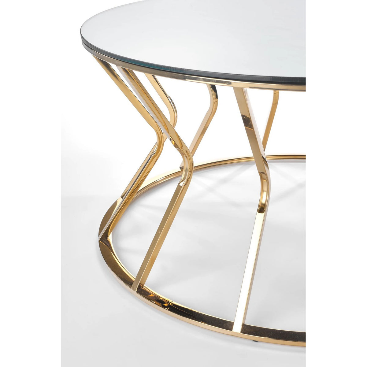 Masuta cafea AFINA, oglinda/auriu, sticla/otel, 90x90x46 cm