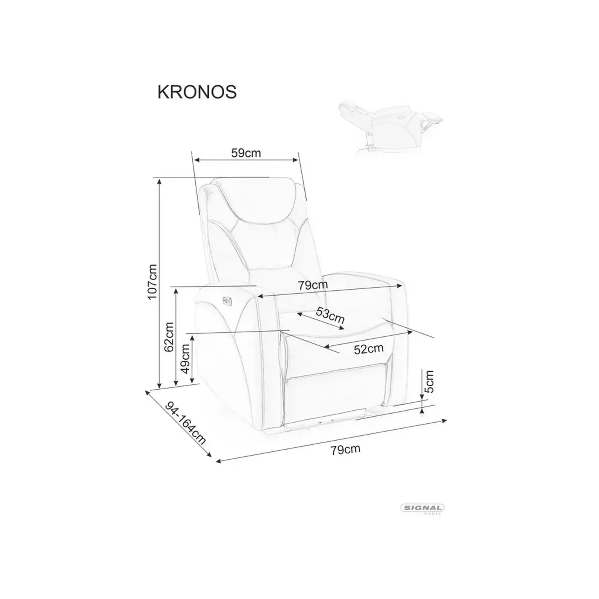 Fotoliu recliner KRONOS, stofa catifelata caramizie - Bluvel 4215, 79x94/160x107 cm