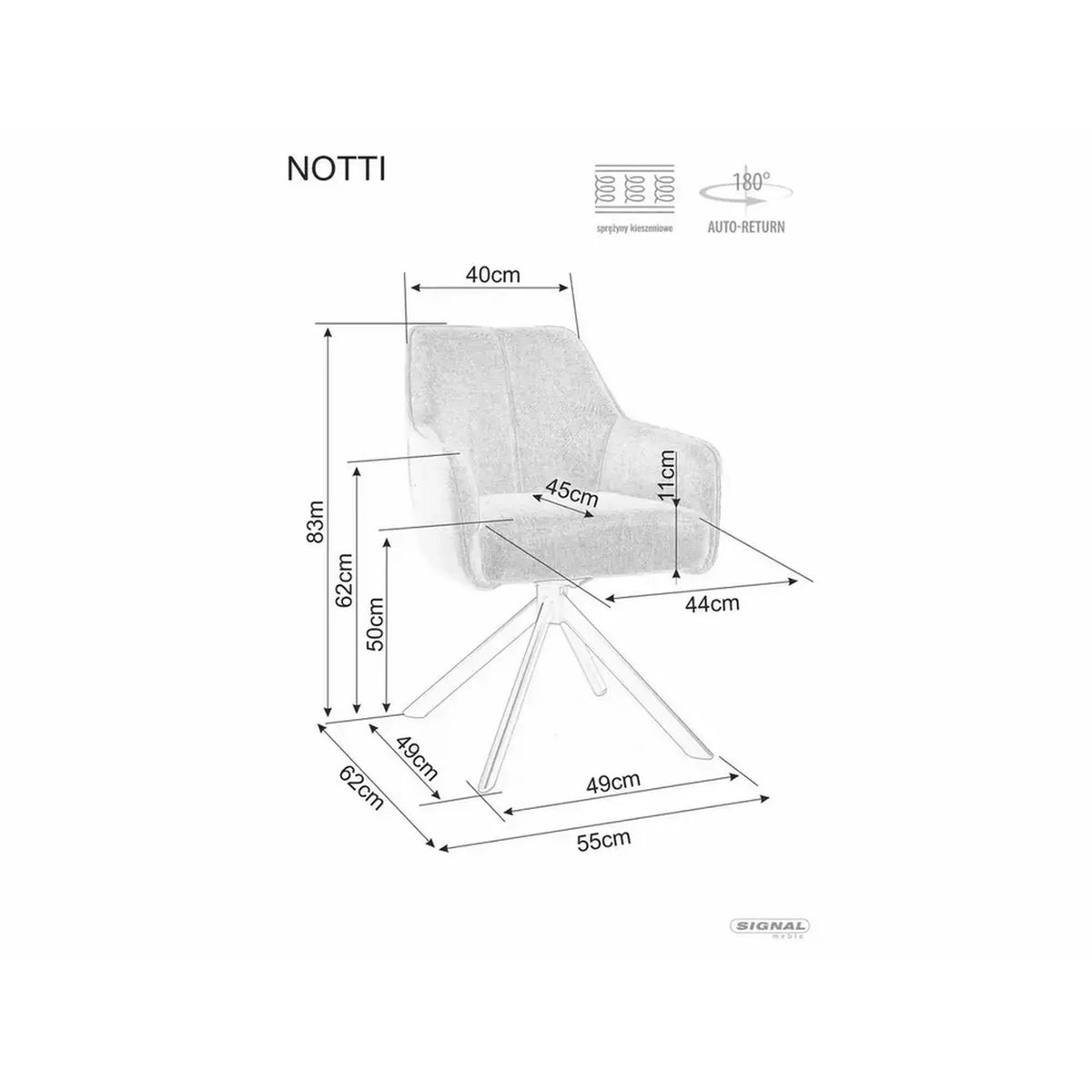 Scaun NOTTI, bej/negru, stofa/metal, 55x45x83 cm