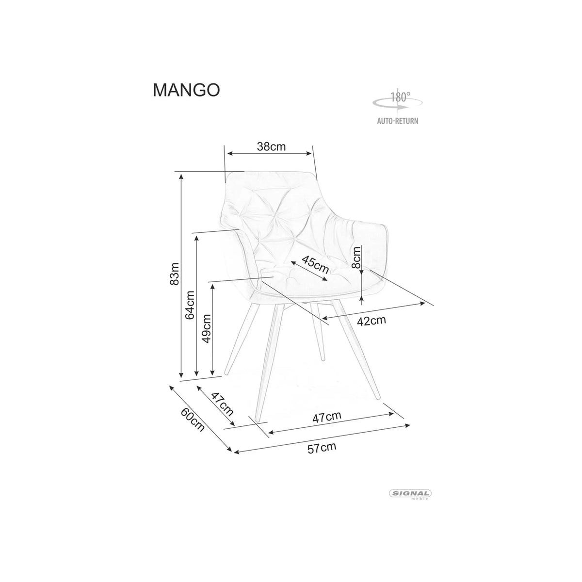 Scaun de sufragerie tapitat MANGO, bej/negru, stofa catifelata/metal, 57x45x83 cm
