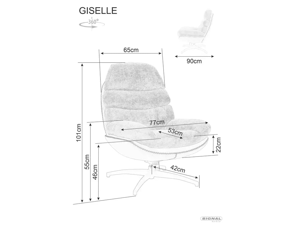 Fotoliu rotativ GISELLE, roz/bej, stofa clasica/piele ecologica/metal, 77x90x101 cm