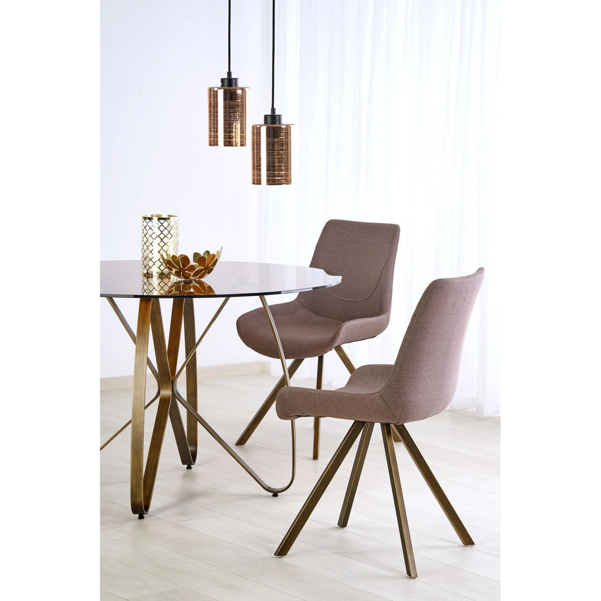 Masa LUNGO, maro/auriu, sticla securizata/metal, 120x120x76 cm