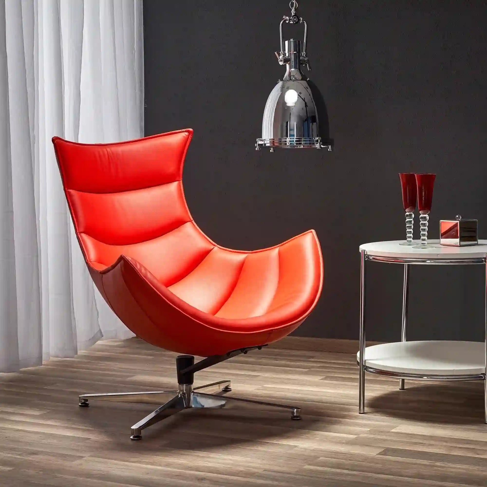 Fotolii LUXOR, rosu/crom, piele ecologica/otel inoxidabil, 86x84x96 cm